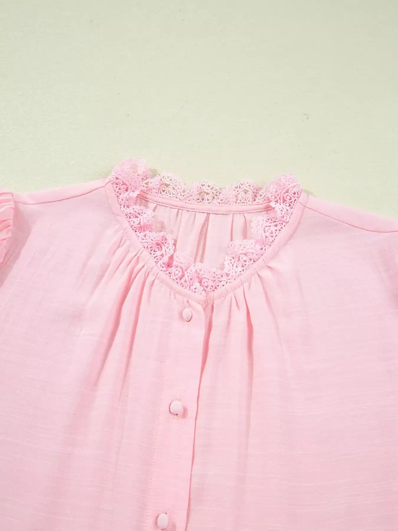 Lace Patchwork Edge Collarless Button Up Shirt - Bela Fils BoutiqueBela Fils Boutique